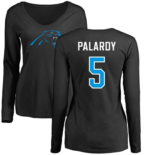 Carolina Panthers Black Women Michael Palardy Name and Number Logo Slim Fit NFL Football #5 Long Sleeve T Shirt->nfl t-shirts->Sports Accessory